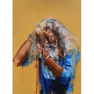 Khalid Khan-Kaay, Malang-16, 35 x 26 Inch, Acrylic on Canvas, Figurative Painting, AC-KHKN-046
